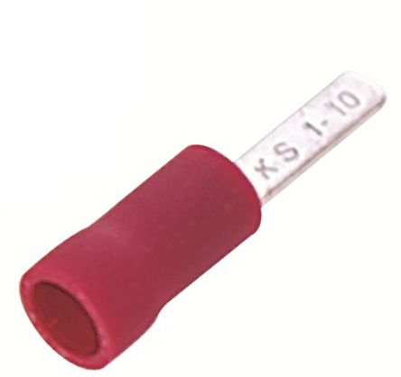 RS PRO Kabelschuh Flachstift Stecker, Isoliert, Rot, L. 10mm, D. 0.75mm, Nicht Ummantelt