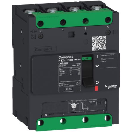 Schneider Electric, Compact MCCB 4P 125A, Breaking Capacity 36 kA, DIN Rail Mount