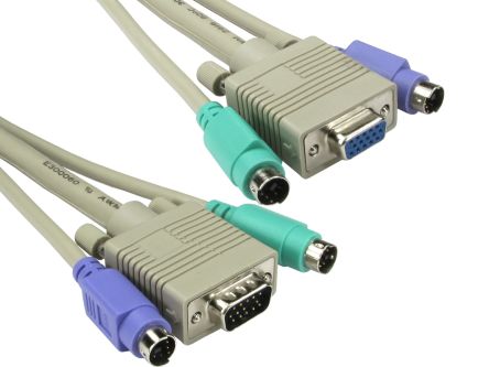 RS PRO Cable KVM Gris De 5m, Con. A: PS/2 X 2; VGA Macho, Con. B: PS/2 X 2; SVGA Hembra; Macho