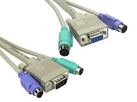 RS PRO KVM-Kabel, PS/2 X 2; VGA / Stecker, PS/2 X 2, SVGA / Buchse, Grau, 2m