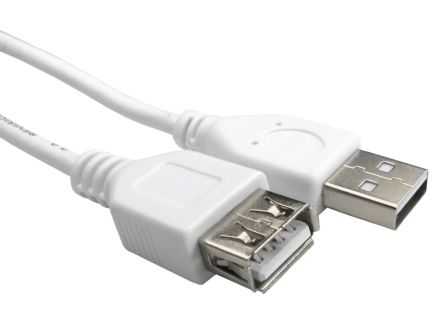 RS PRO USB线, USB A公插转USB A母座, 1m长, USB 2.0, 白色