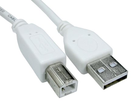 RS PRO USB线, USB A公插转USB B公插, 800mm长, USB 2.0, 白色