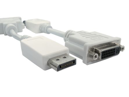 RS PRO Câble DisplayPort, DisplayPort/ DVI-I Dual Link M /F En 150mm Blanc