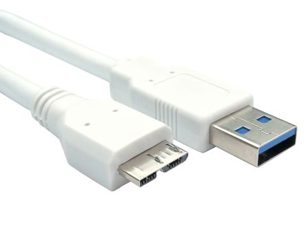 RS PRO USB线, USB A公插转Micro USB B公插, 15cm长, USB 3.0, 白色