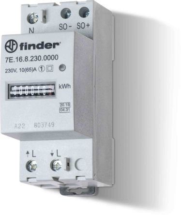Finder 7E Energiemessgerät LCD 90.4mm X 18mm, 7-stellig / 1-phasig, Impulsausgang