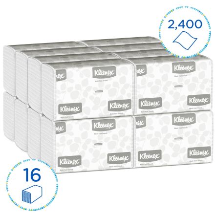 Kimberly Clark Toalla De Papel KLEENEX / Plegado Blanco De 1 Capa, 150 X 16 Hojas De 230mm