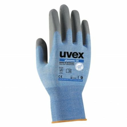 Uvex Guantes De Trabajo De Elastano Azul Serie Phynomic C5, Talla 10, L, Con Recubrimiento De Espuma Aqua-Polymer