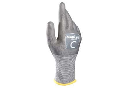 Mapa KRYTECH 610 Grey HPPE Cut Resistant Work Gloves, Size 10, Large, Polyurethane Coating
