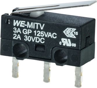 Wurth Elektronik Mikroschalter Hebel-Betätiger Lötanschluss, 3 A, 1-poliger Wechsler 80 Gf -40°C - +85°C