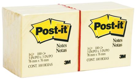 Post-It 3M Haftnotiz, 100 Blatt, Gelb 76mm 76mm