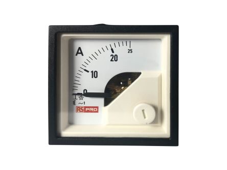RS PRO Amperemeter 25 (Input, Scale)A AC Dreheisen, 45mm X 45mm T. 54 (<30 A)mm, 0 → 25 (Input, Scale)A / 1 %