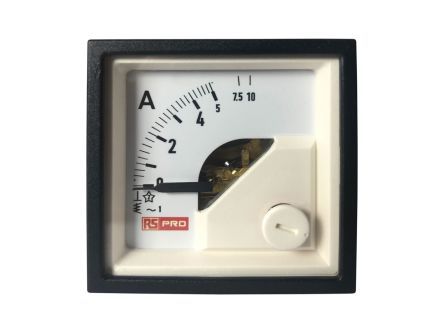 RS PRO Analogue Panel Ammeter 10 (Input, Scale)A AC, 45mm X 45mm, 1 % Moving Iron