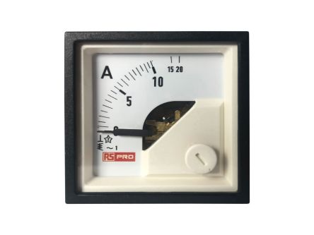 RS PRO Amperemeter 20 (Input)A AC Dreheisen, 45mm X 45mm T. 54 (<30 A)mm, 0 → 20 (Input)A / 1 %