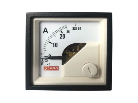 RS PRO Analogue Panel Ammeter 50 (Input)A AC, 45mm X 45mm, 1 % Moving Iron