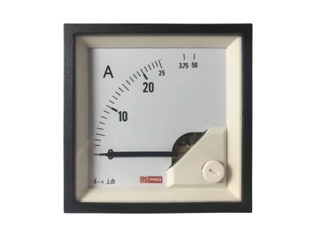 RS PRO Amperemeter 50 (Input)A AC Dreheisen, 68mm X 68mm T. 54 (<30 A) Mm, 62 (30 → 60 A) Mm, 0 → 50