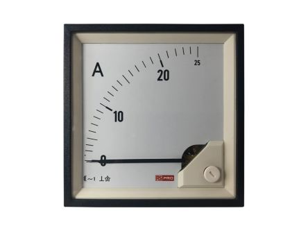 RS PRO Amperemeter 25 (Input)A AC Dreheisen, 92mm X 92mm T. 54 (<30 A)mm, 0 → 25 (Input)A / 1 %