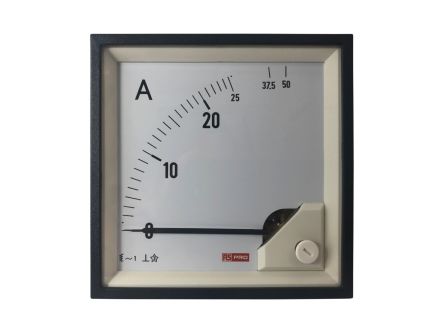 RS PRO Amperemeter 50 (Input)A AC Dreheisen, 92mm X 92mm T. 54 (<30 A) Mm, 62 (30 → 60 A) Mm, 0 → 50