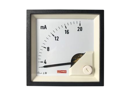 RS PRO Analogue Panel Ammeter 20 (Input)mA DC, 68mm X 68mm, 1 % Moving Coil