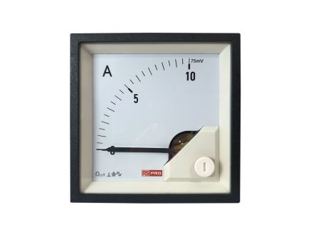 RS PRO Analogue Panel Ammeter 0/10A For Shunt 75mV DC, 68mm X 68mm, 1 % Moving Coil