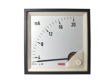 RS PRO Analogue Panel Ammeter 20 (Input)mA DC, 92mm X 92mm, 1 % Moving Coil