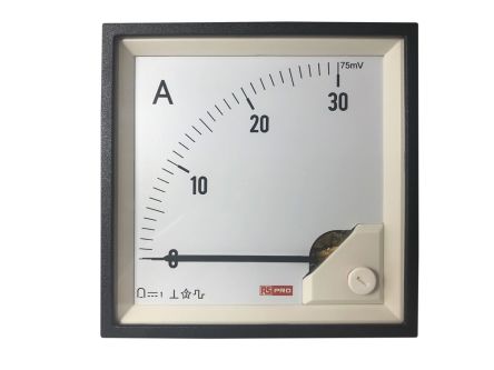 RS PRO Analogue Panel Ammeter 0/30A For Shunt 75mV DC, 92mm X 92mm, 1 % Moving Coil