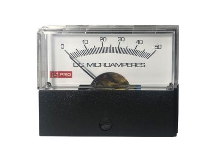 RS PRO Ampèremètre Analogique De Panneau V C.c., Echelle 50 (Input)μA, 57mm X 44mm