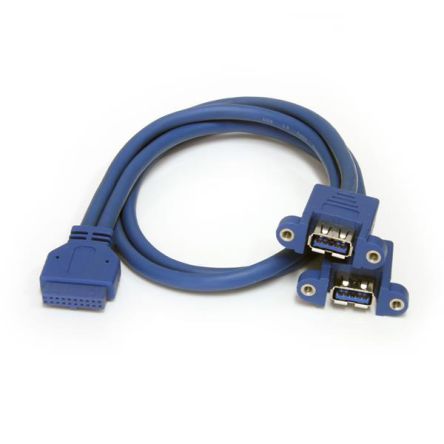 StarTech.com USB 3.0 Cable, Female 20 Pin Socket To Female USB A X 2 Cable, 0.5m