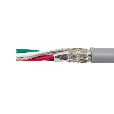 Alpha Wire Control Cable, 4 Cores, Screened, Grey PVC Sheath, 28 AWG