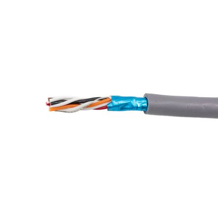 Alpha Wire Datenkabel, 4-paarig 0,23 Mm² Ø 6.53mm Aluminium/Mylarband Schirmung PVC Isoliert Twisted Pair Grau