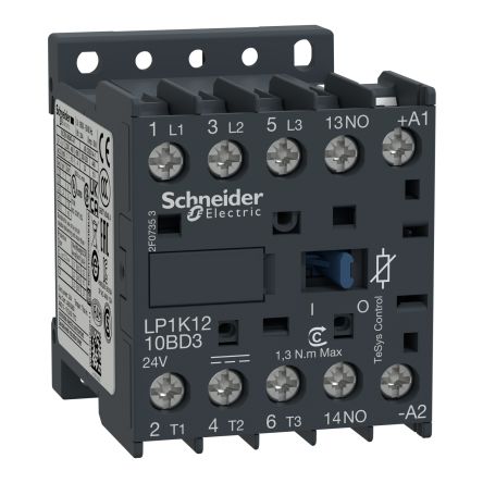 Schneider Electric LP1K Series Contactor, 24 V Dc Coil, 3-Pole, 20 A, 4 KW, 3NO, 690 V Ac
