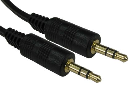 RS PRO AUX音频线, 3.5 mm 立体声插孔至3.5 mm 立体声插孔, 3m长, 黑色