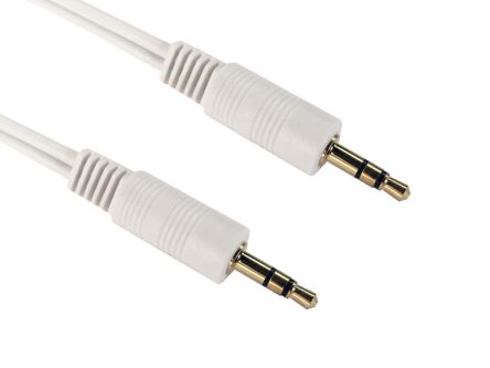 RS PRO Aux Kabel, Stereo-Jack, 3,5 Mm / Stereo-Jack, 3,5 Mm Stecker Stecker L. 5m Weiß