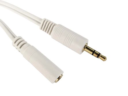 RS PRO Male 3.5mm Stereo Jack To Female 3.5mm Stereo Jack Aux Cable, White, 2m