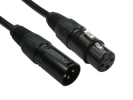 RS PRO Male 3 Pin XLR To Female 3 Pin XLR Cable, Black, 15m
