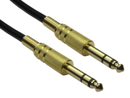 RS PRO AUX音频线, 6.35mm 立体声插孔至6.35mm 立体声插孔, 1m长, 黑色