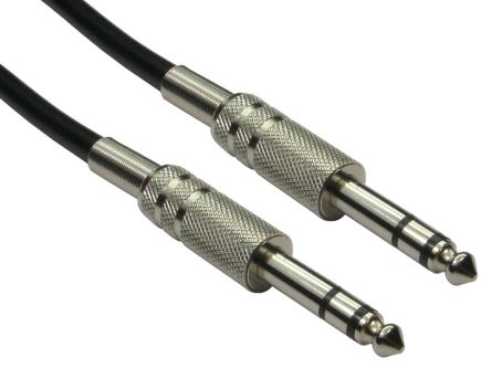 RS PRO AUX音频线, 6.35mm 立体声插孔至6.35mm 立体声插孔, 20m长, 黑色