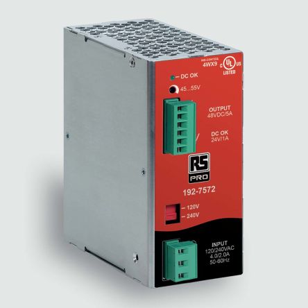 RS PRO Schaltnetzteile DIN-Schienen Netzteil 240W, AC 90–132V, 45-55V Dc / 5A