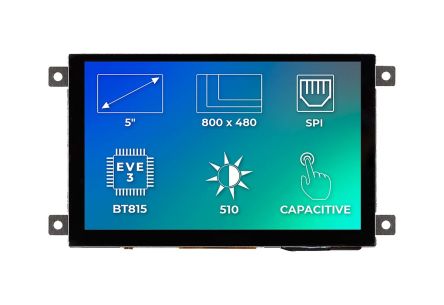 Riverdi RVT50AQBFWC00 TFT LCD Colour Display / Touch Screen, 5in, 800 X 480pixels