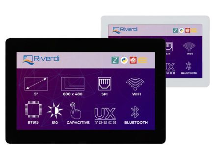 Riverdi Farb-LCD 5Zoll SPI Mit Touch Screen Kapazitiv, 800 X 480pixels, 108 X 65mm 7 V LED Dc