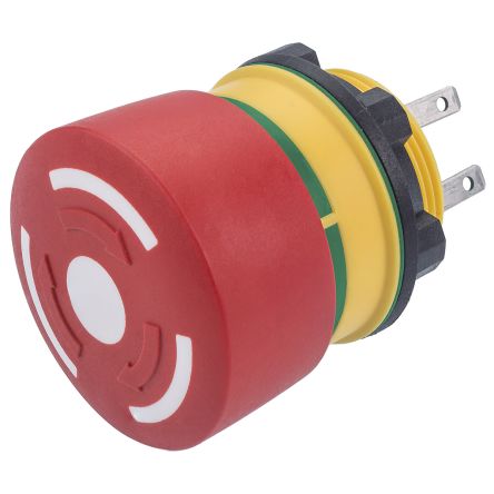 EAO 84 Series Twist Release Emergency Stop Push Button, Panel Mount, 22mm Cutout, 1 NO + 1 NC, IP65, IP67