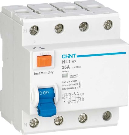 CHINT NL1 RCCB, 4-polig, 25A, 30mA Typ AC 230/400V Ac