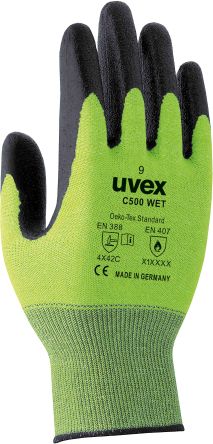 Uvex C500 WET Arbeitshandschuhe, Größe 9, L, Schnittfest, Hitzebeständig, HPPE Grün 1Paar Stk.