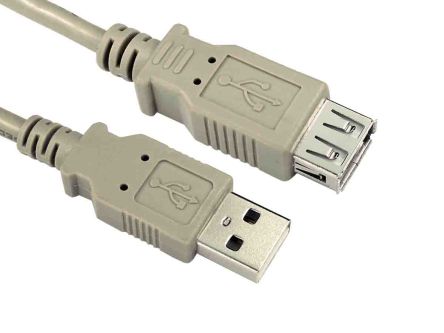 RS PRO USB延长线 USB线, USB A公插转USB A母座, 3m长, USB 2.0, 灰色