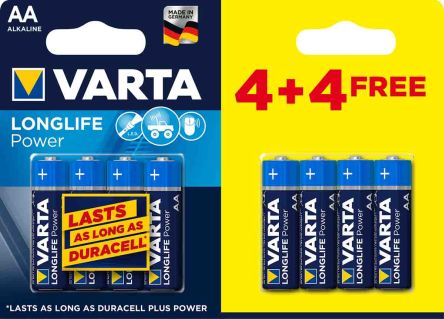 Varta AA 4+4 AA-Batterien, Alkali, 1.5V / 2.75Ah, Flacher Anschluss