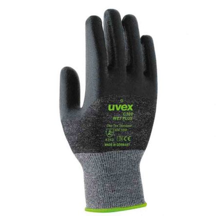 Uvex C300 Wet Schneidfeste Handschuhe, Größe 9, L, Schneidfest, HPPE Schwarz 1Paar Stk.