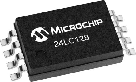 Microchip Puce Mémoire EEPROM, 24LC128T-I/ST, 128Kbit, Série-2 Fils, Série-I2C TSSOP, 8 Broches, 8bit