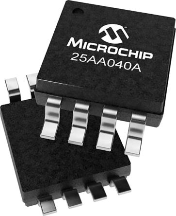 Microchip Mémoire EEPROM En Série, 25AA040A-I/MS, 4Kbit, Série-SPI MSOP, PDIP, SOIC, TSS, TSSOP, 8 Broches, 8bit