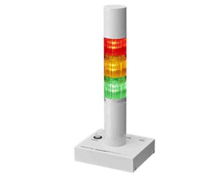 Patlite PHE LED Signalturm 3-stufig Linse Klar LED Rot/Gelb/Grün + Summer Blitz, Dauer 281.5mm Multifunktion