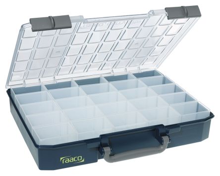 Raaco 25 Cell Blue PC, PP Compartment Box, 80mm X 415mm X 330mm