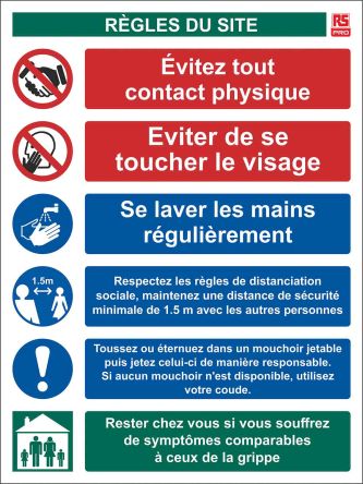 RS PRO Zeichen Für Social Distancing Règles Du Site Mit Piktogramm: Standortsicherheit, PVC Französisch, B 300mm, H